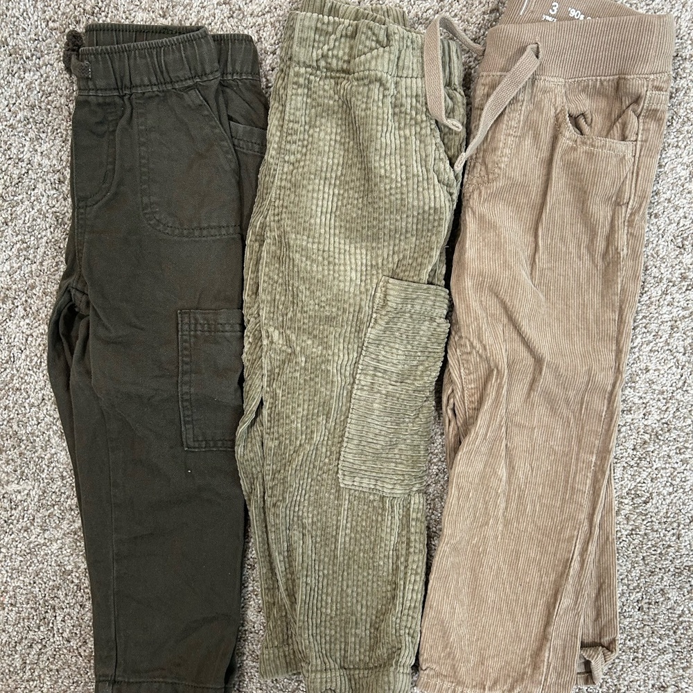 Kids Corduroy Pants Trio - Dark Green, Olive, Tan